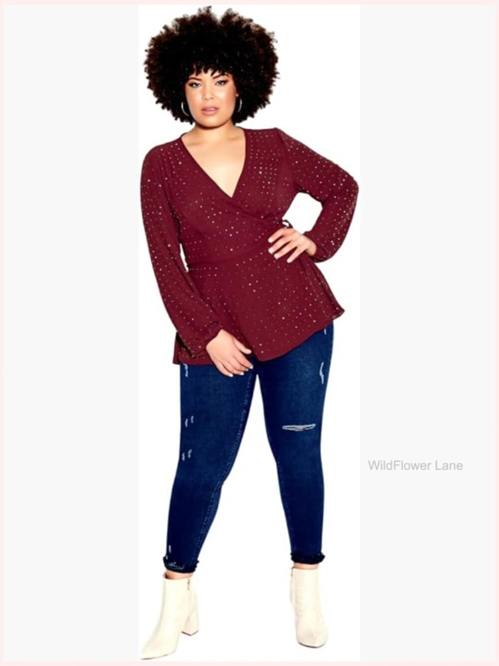 Plus Size Wrap Top with Flutter Sleeves - City Chic Bling Flirt